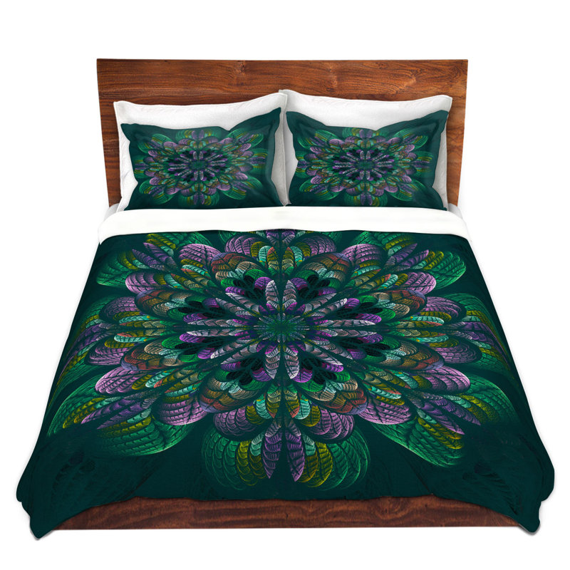 Polyester Floral Duvet Cover, 1 Twin Duvet Cover + 1 Standard Sham, Blue/Green/Purple