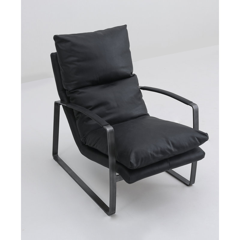 Méridienne Salinas, Cuir véritable noir Onyx, Fer patiné
