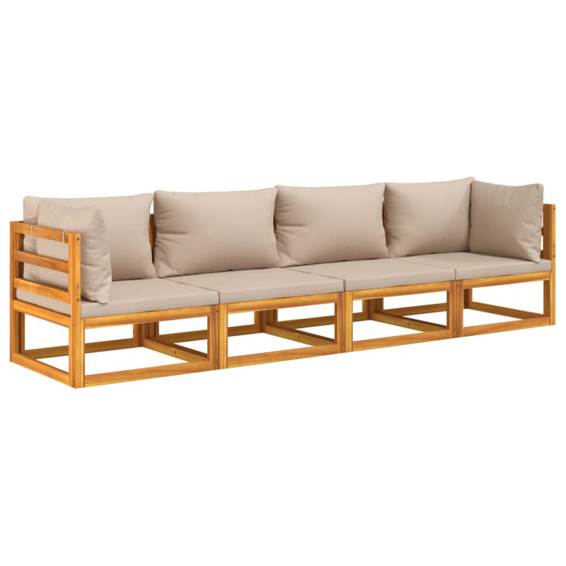 Wood Patio Sectional Set with Cushions, Taupe