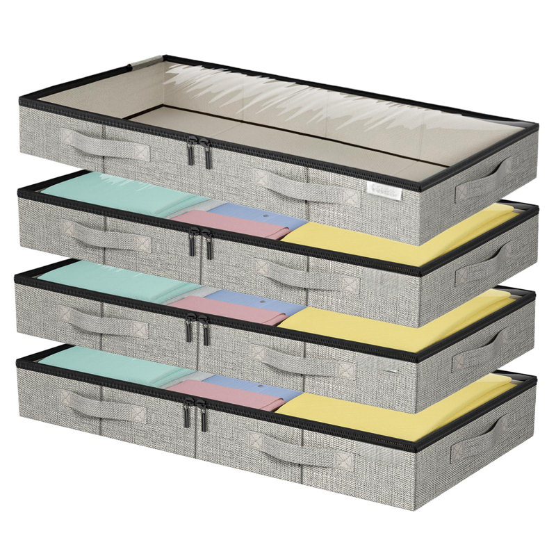 Under Bed Storage Containers, Low Profile Underbed Storage With Sturdy Sidewalls/Bottom 4.5 Inches  4Pack