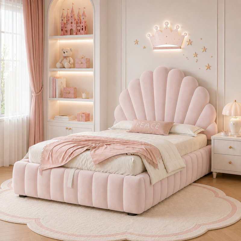 Upholstered Ottoman Bed, Pink