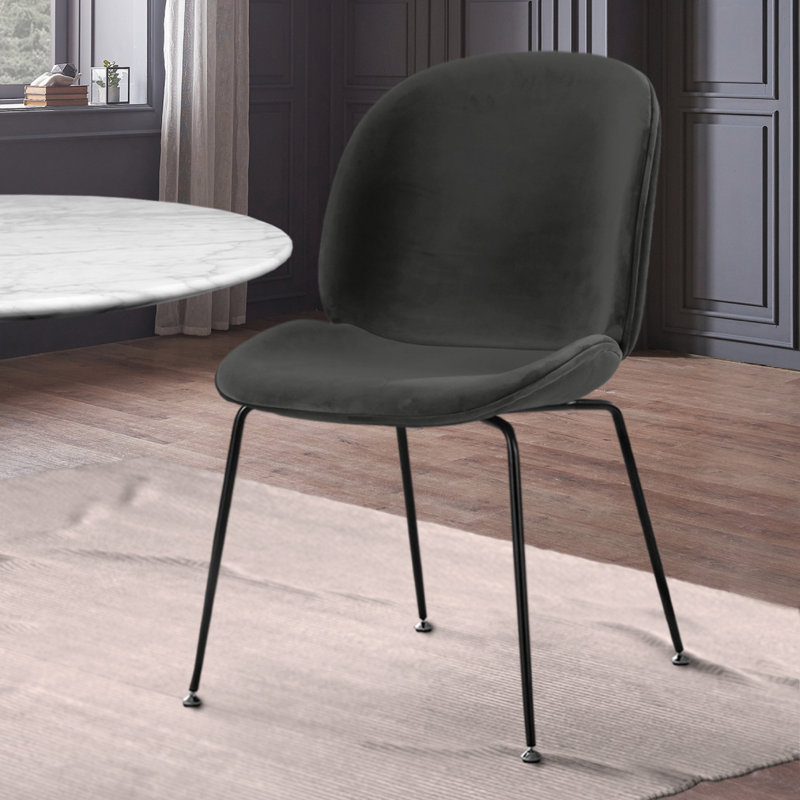 Anitra 45cm H Velvet Upholstered Metal Upholstered Back Side Chair, Dark Grey