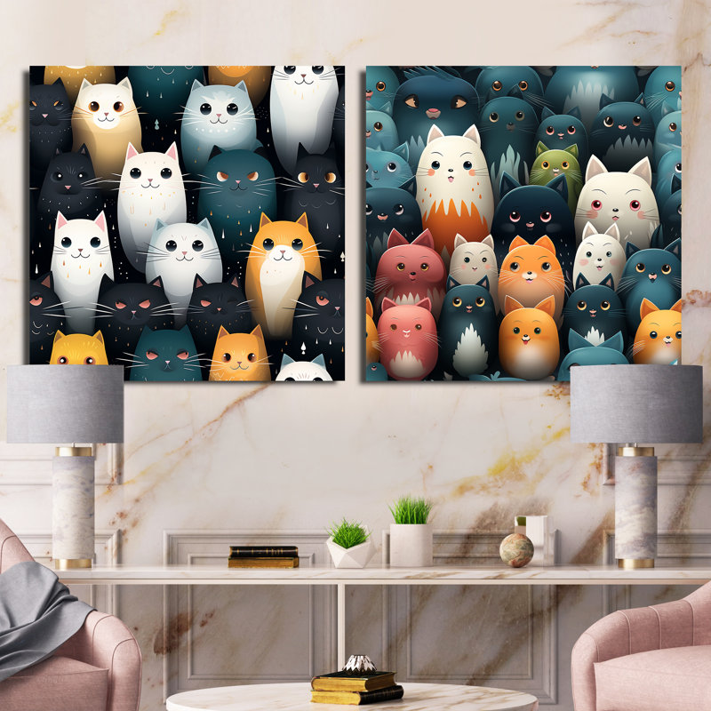 Ensemble de 2 pièces de papier peint pour chat Playful Feline, Toile tendue, H 16 po x l 33 po