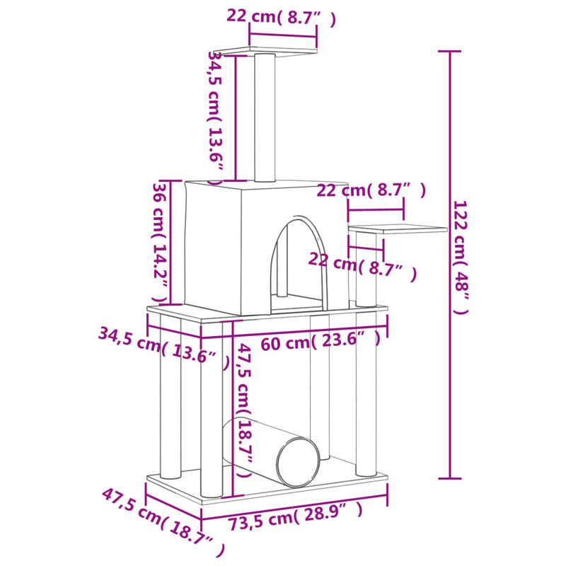 122cm H Cat Tree, Light Grey