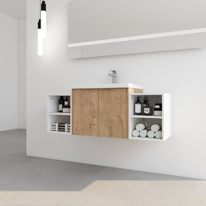 Meuble-lavabo à fermeture en douceur 48 po avec lavabo, deux petites tablettes de rangement, armoire combinée 24 po et 12 po (KD-Packing)