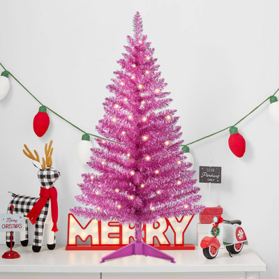 Pre-Lit Pink Slim Artificial Christmas Tree