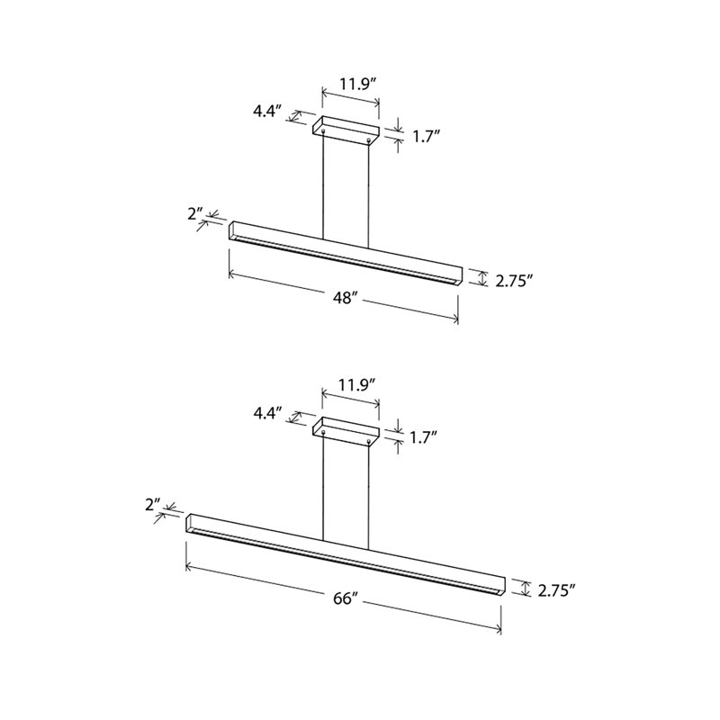 Una 3 - Light LED Kitchen Island Pendant - Uplight and Downlight, 2700K, Walnut, 2.75" H x 48" W x 2" D