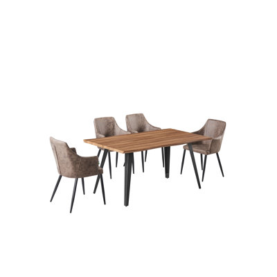 Eatonton 4 Person Dining set - a Rectangular Wooden Dining Table with Metal Legs and a Set of 4 Faux Leather Dining Chairs for Dining Room - Modern Dining Table Set