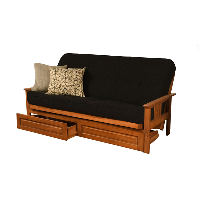Le cadre de futon double Stratford comprend des tiroirs de rangement et un matelas, Innerspring, Canton noir, Barbade