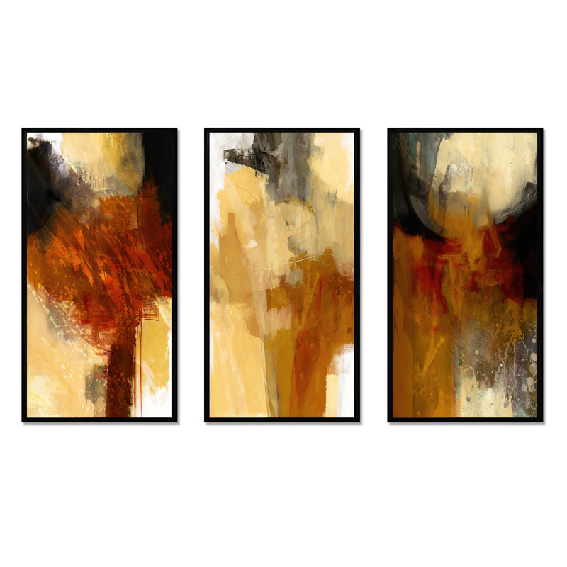 «Terra Rosa Earth Mysteries», 3 pièces sur toile, Cadre flottant noir, H 28 po x l 36 po