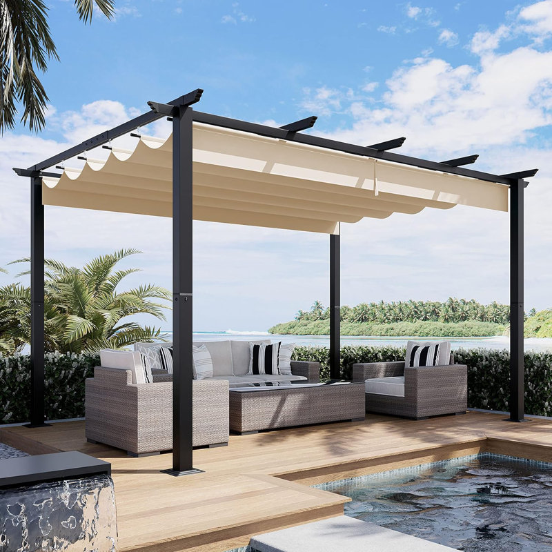 10 pi. L 13 pi. Pergola en aluminium avec auvent, Beige, L 8,46 pi x P 11,92 pi