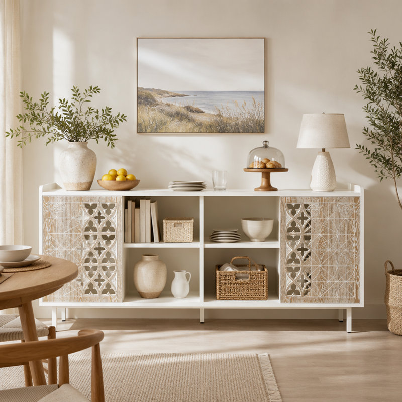 Armoire en bois massif de style Mid-Century avec porte coulissante Sicotas