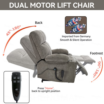 Fauteuil inclinable en chenille à deux moteurs à position infinie jusqu'à 350 LBS, mécanisme de mouvement robuste avec massage par vibration à 8 points et chauffage lombaire, deux porte-gobelets