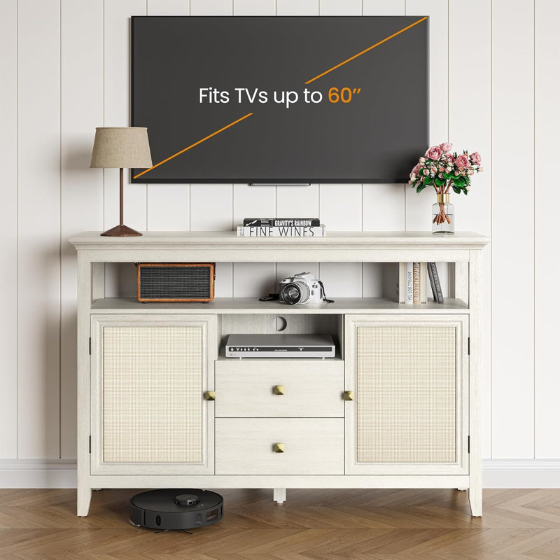 Armoire à café, buffet Buffet Boho avec 2 portes et 2 tiroirs, console de style campagne moderne pour la cuisine, entrée de la salle à manger