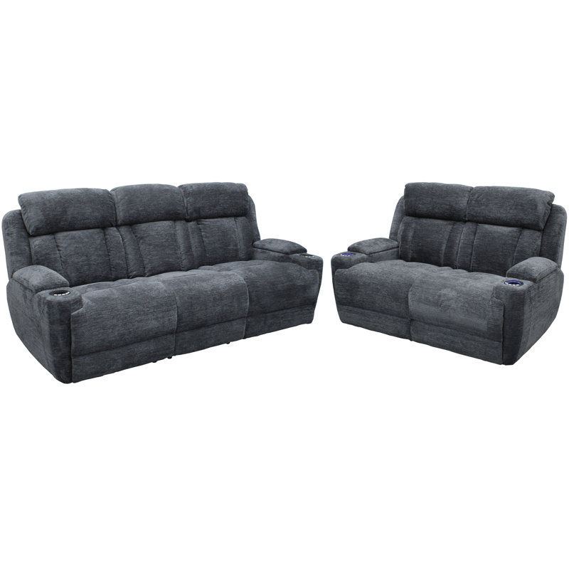 Ensemble de salon 3 pièces Pul, Gris anthracite Lucky, 2 Pieces: Sofa, Loveseat