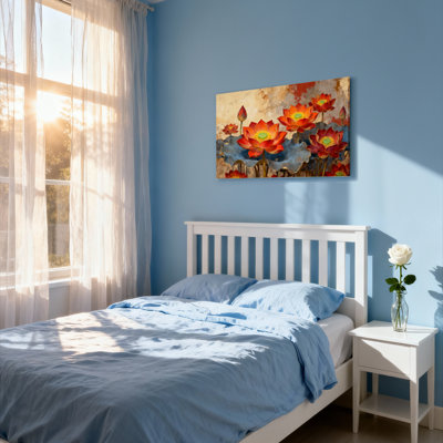 Fleurs de lotus, reproduction d'art sur toile tendue sur toile, ensemble de 1