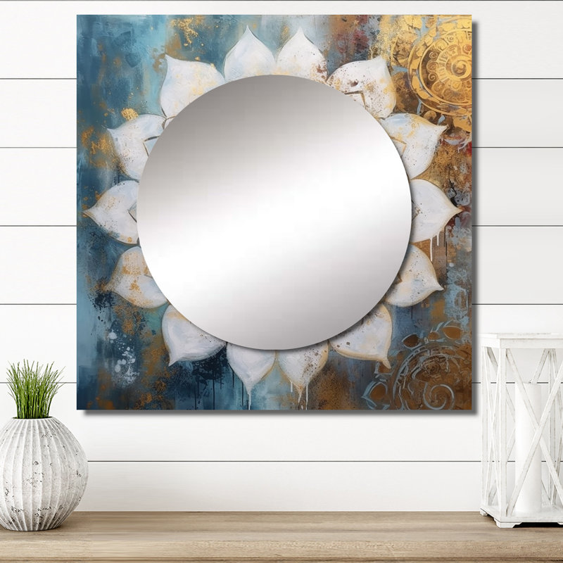 Milea - Grand miroir carré Boho Mandala pour décoration murale, 23 po x 23 po