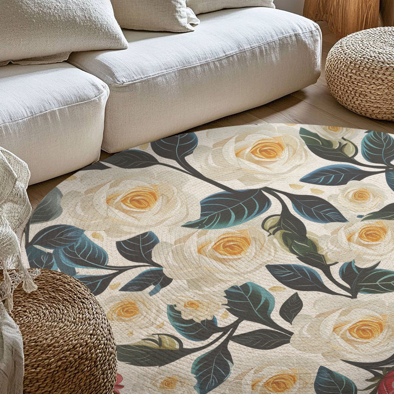Tapis tressé à motif floral, Rond 5 pi