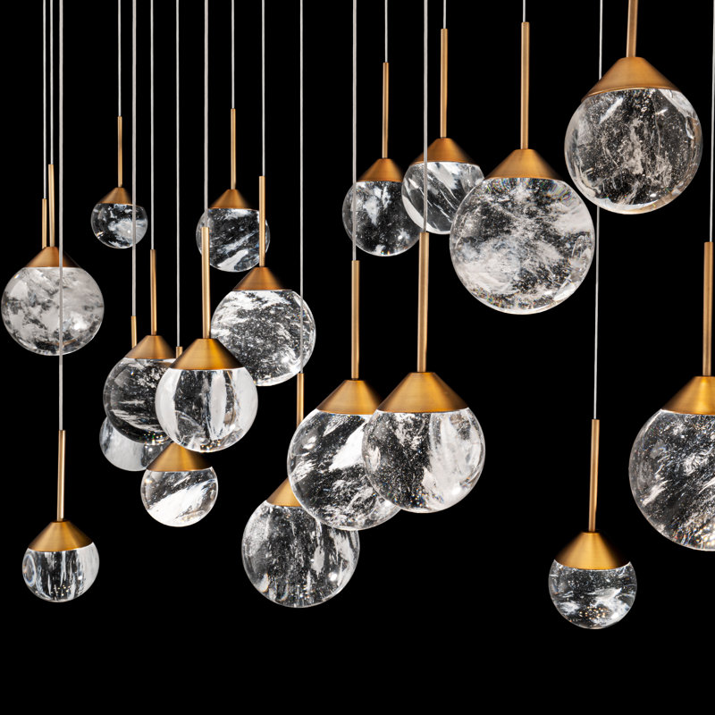 Quest 23 Light Crystal LED Multi-Light Pendant, Aged Brass