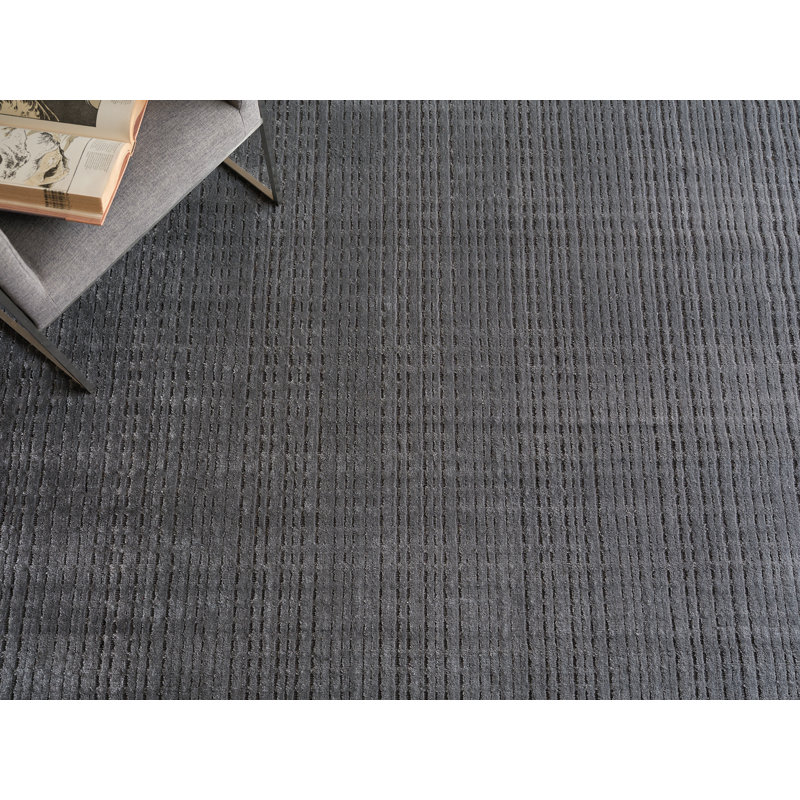 Cabrini Hand Loomed Silky Nilon Striped Area Rug in Gray, Rectangle 6' x 9'