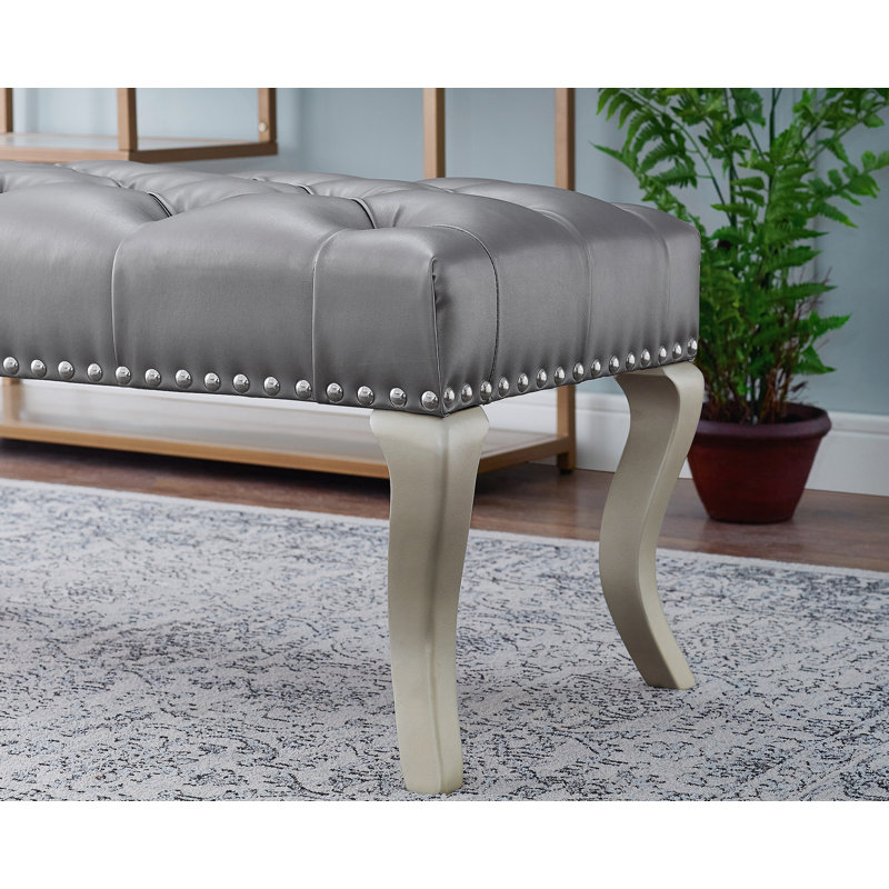 Banc capitonné en tissu avec garniture cloutée, Argent
