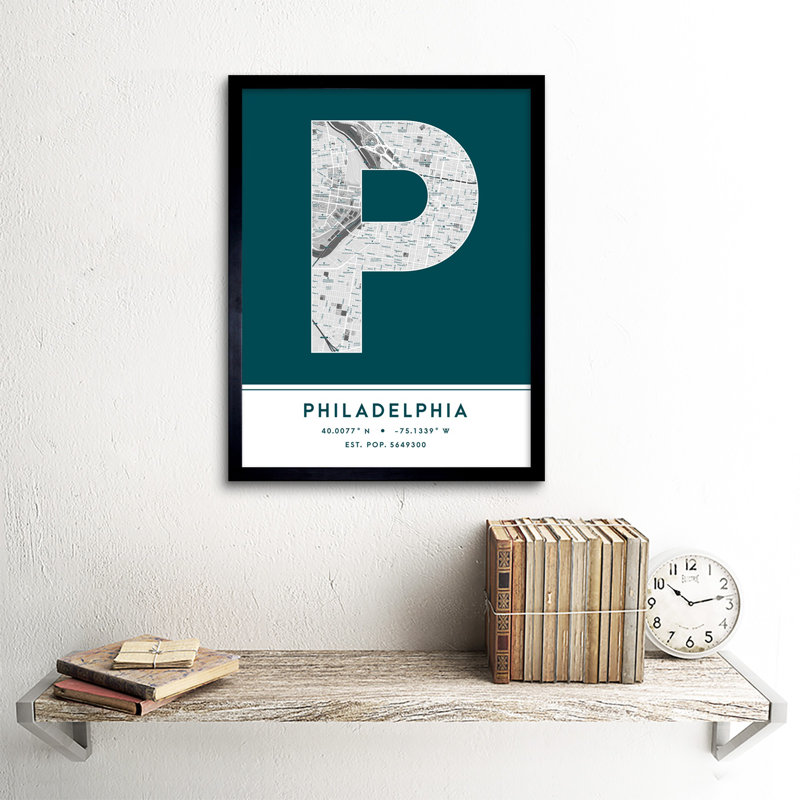 Philadelphia Pennsylvania United States City Map Teal - Single Picture Frame Typography