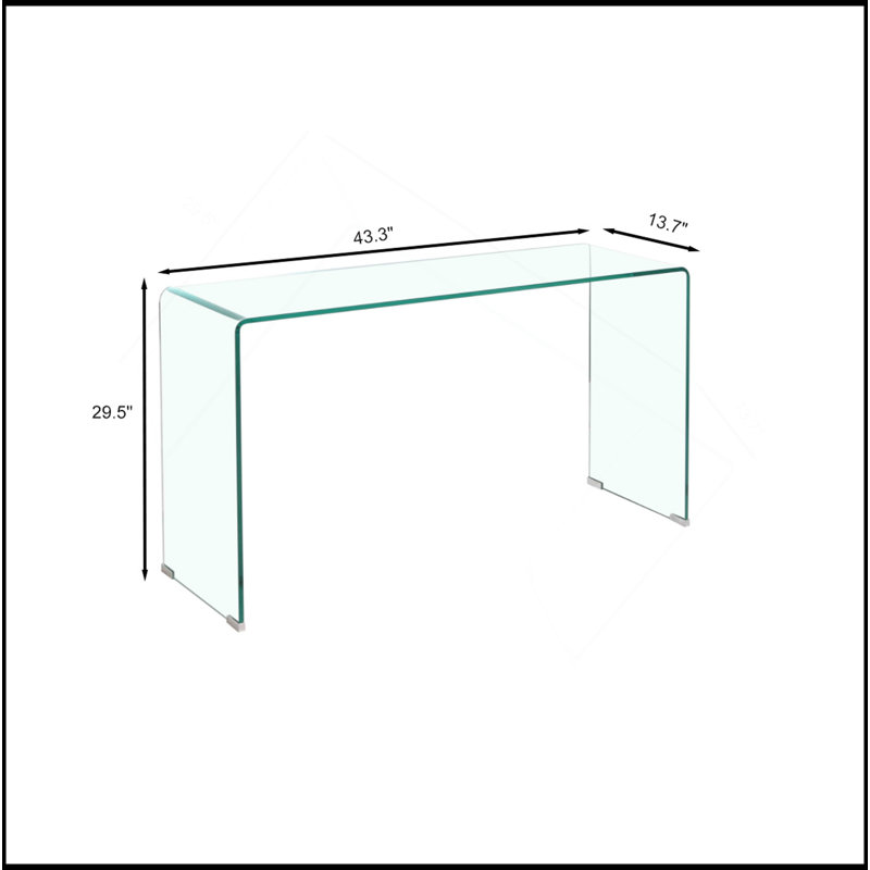 Console en verre, console en verre trempé transparent avec bureaux à bords arrondis, table de canapé