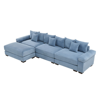 130" Wide L-Shaped Corduroy Sectional with Ottoman, 113" Seating Width by Latitude Run