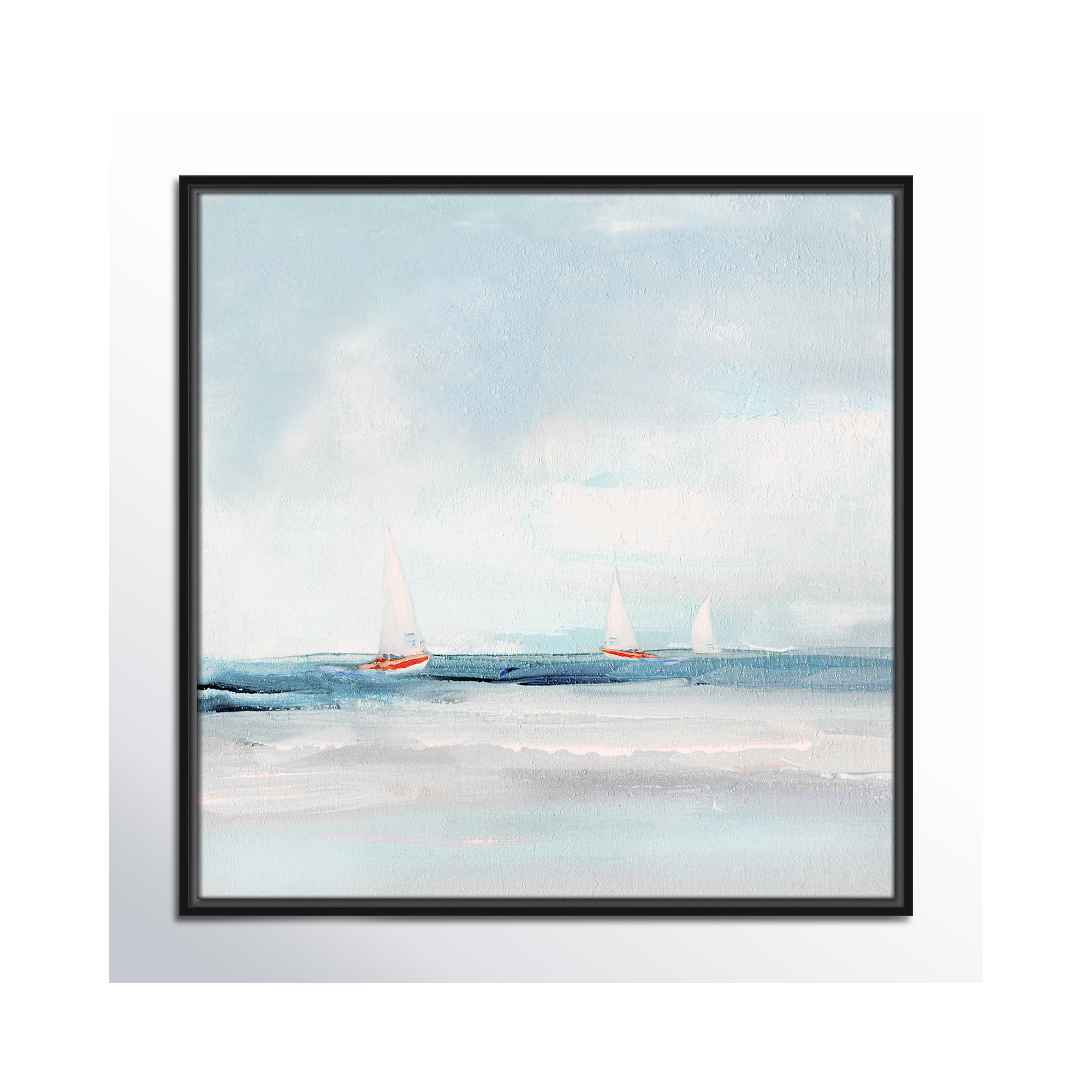 Caribbean Sail by Sally Swatland - Floater Frame Print on Canvas, 25.5" H x 25.5" W x 2" D, Black