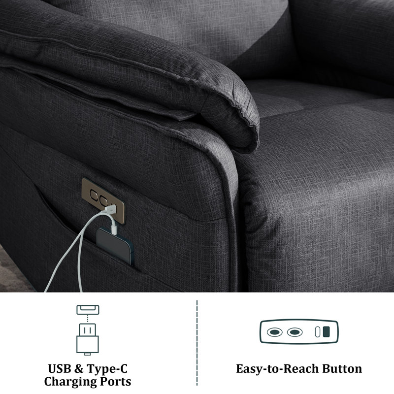 Power Zero Gravity Recliner Chairs, Electric Recliner Chair for Living Room and Bedroom, Small Recliner for Small Spaces with USB&Type-C Ports, Side Pockets