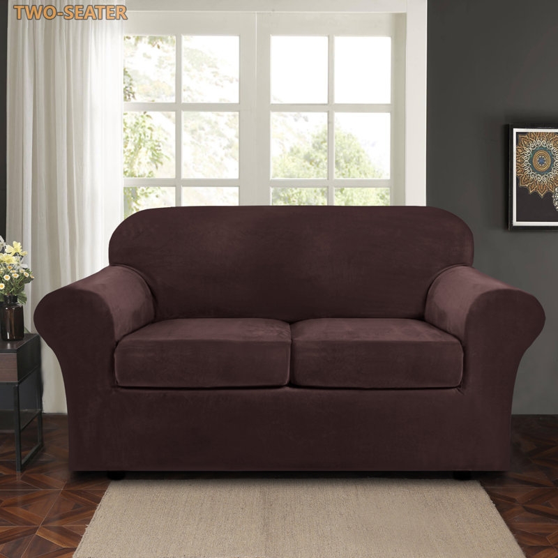 Housse pour causeuse à coussins carrés/rectangulaires, Velours brun