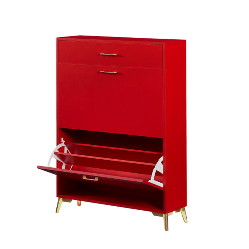 Red Hallway Shoe Compartment With 2 Flip Drawers - Space Saving, Holder Cabinet Red, Drawers,