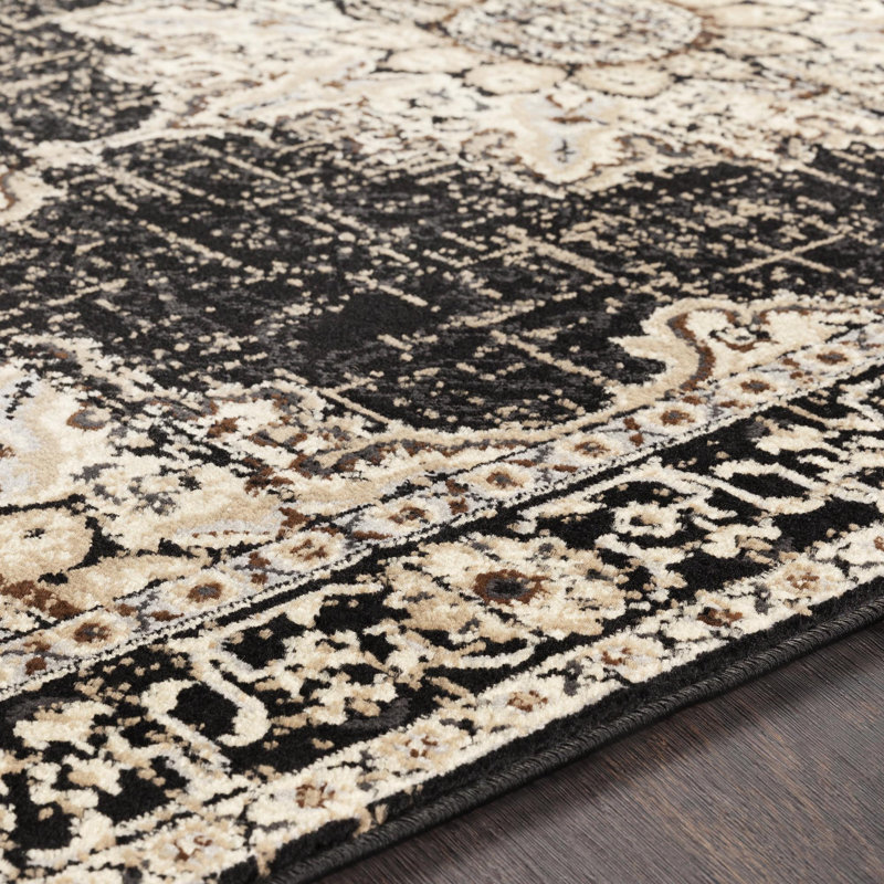 Ramsay Machine Woven Oriental Black/Sage Area Rug, Runner 2'2" x 7'6"