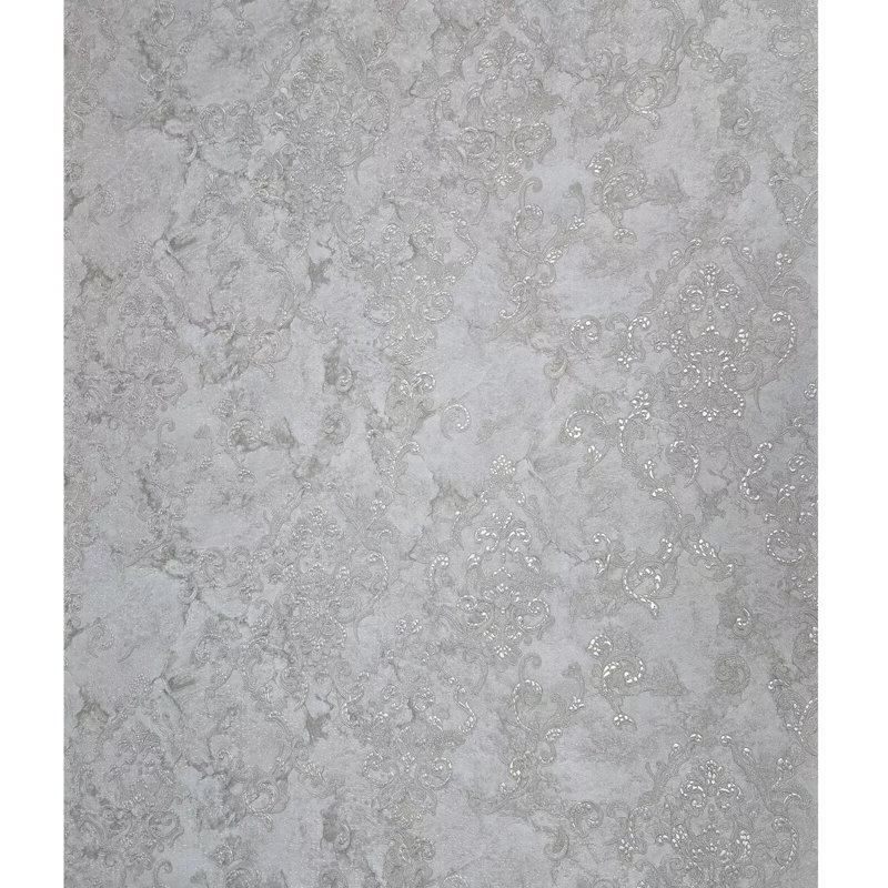Papier peint damassé victorienne texturé gris et laiton