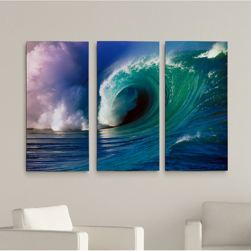 Vague de Waimea-impression d’art graphique sur toile 3 pièces, H 24 po x l 36 po x P 1,5 po