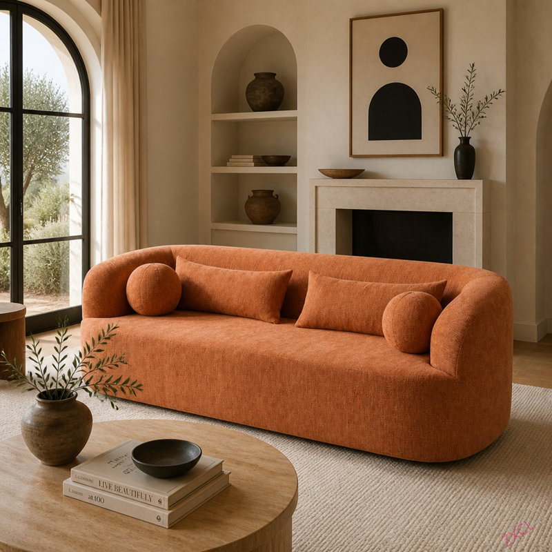 Canapé 86 po en chenille sans os 86 po, canapé rembourré avec coussins, canapé nuage incurvé sans assemblage avec mousse haute densité, canapé moderne de luxe 3 places pour salon et appartement
