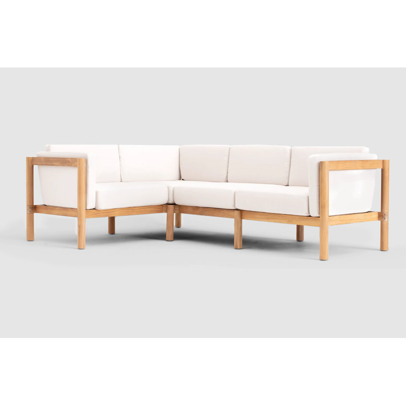 Haven Teak Outdoor Sectional With Sunbrella Cushions In Graystone, Sunbrella Canvas, 4