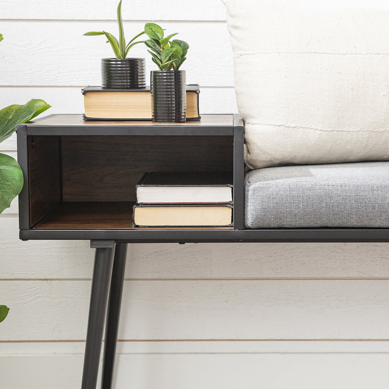 Albermarle Polyester Blend Upholstered Storage Bench, Gray/Dark Walnut