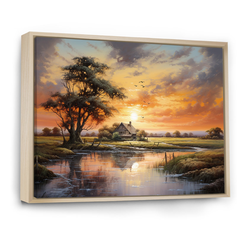 «Sunrise Autumn Country Panorama II», reproduction sur toile, Cadre photo blanc, H 16 po x l 32 po