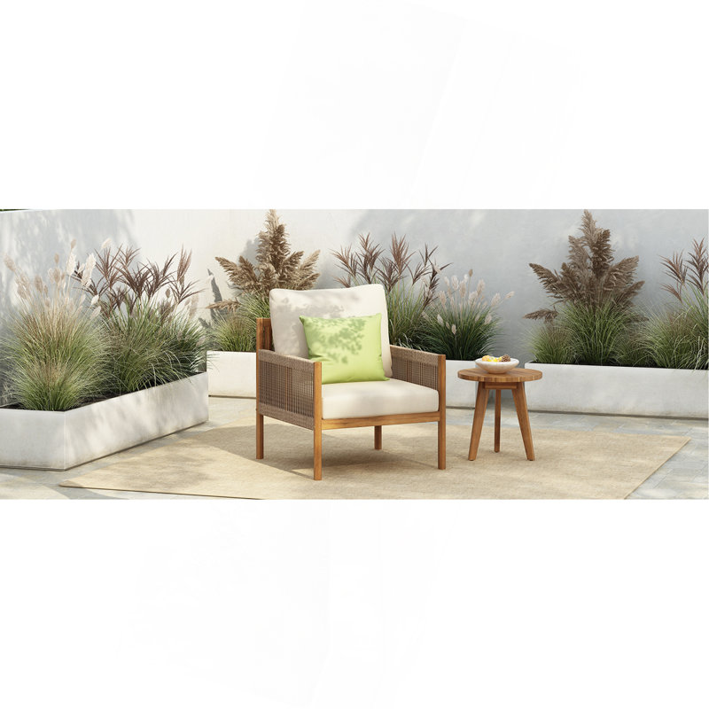 Méridienne d'extérieur moderne avec structure en bois massif et coussins en polyester confortables, parfaits pour la terrasse, le jardin ou le balcon