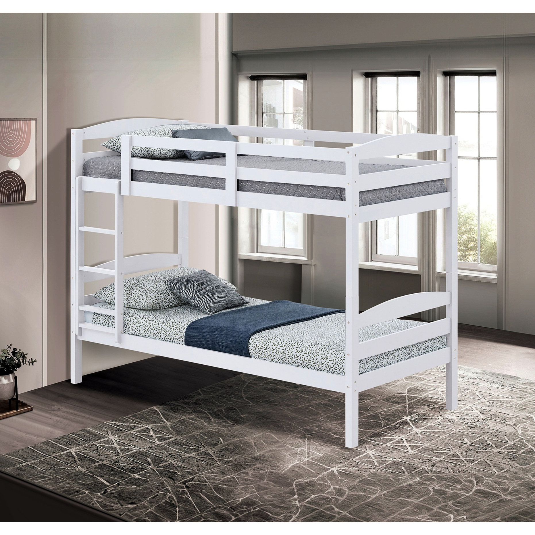 Latitude Run® White Twin Over Bunk Bed With Transitional Arch Design ...