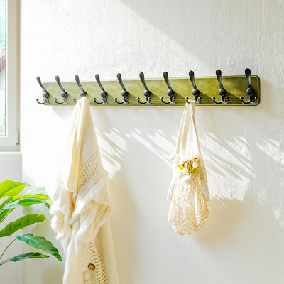 Coat Rack Wall - Heavy-Duty 38-1/4" Long, with Reinforced 10 Custom Tri-Hooks