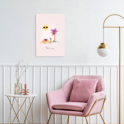 Take It Easy Camel Colorful Playful Vibrant Palm Tree Summer Tropical Wall Art Print by Abigail Morales - Wrapped Canvas Print