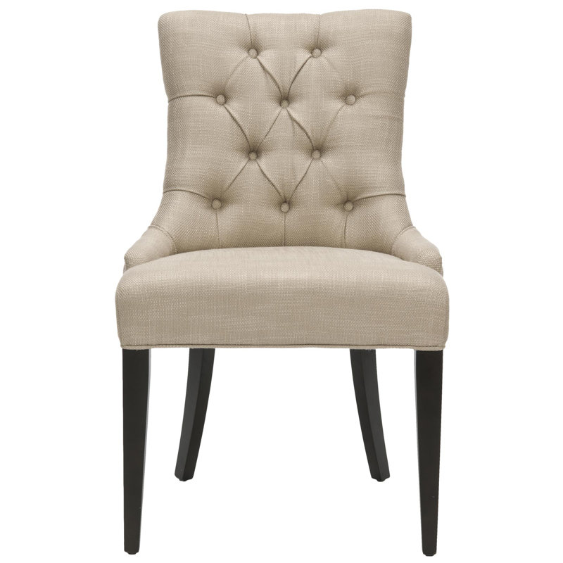 19''H Tufted Chair Nickel Nail Heads, Antique Gold Linen