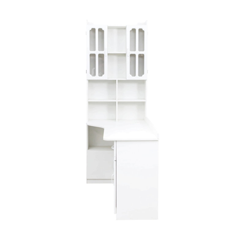 Bureau d'ordinateur d'angle en L pour bureau à domicile ou bureau d'étude, table d'étude de style moderne avec tiroirs, bibliothèque et huche, conception en L 2 en 1, grand espace de travail