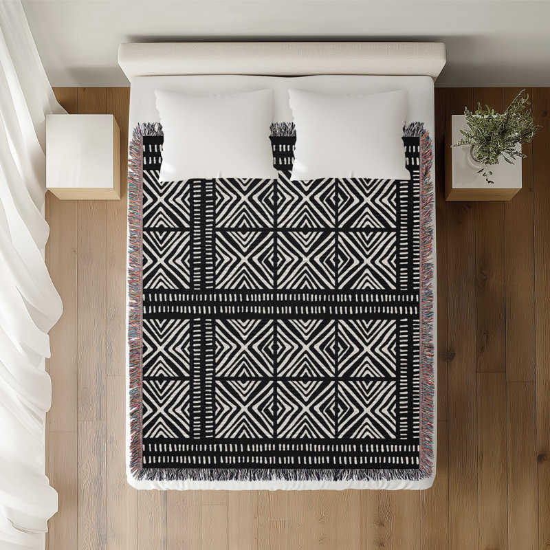 Jeté en coton Thora Tribal, Noir, 60 x 60