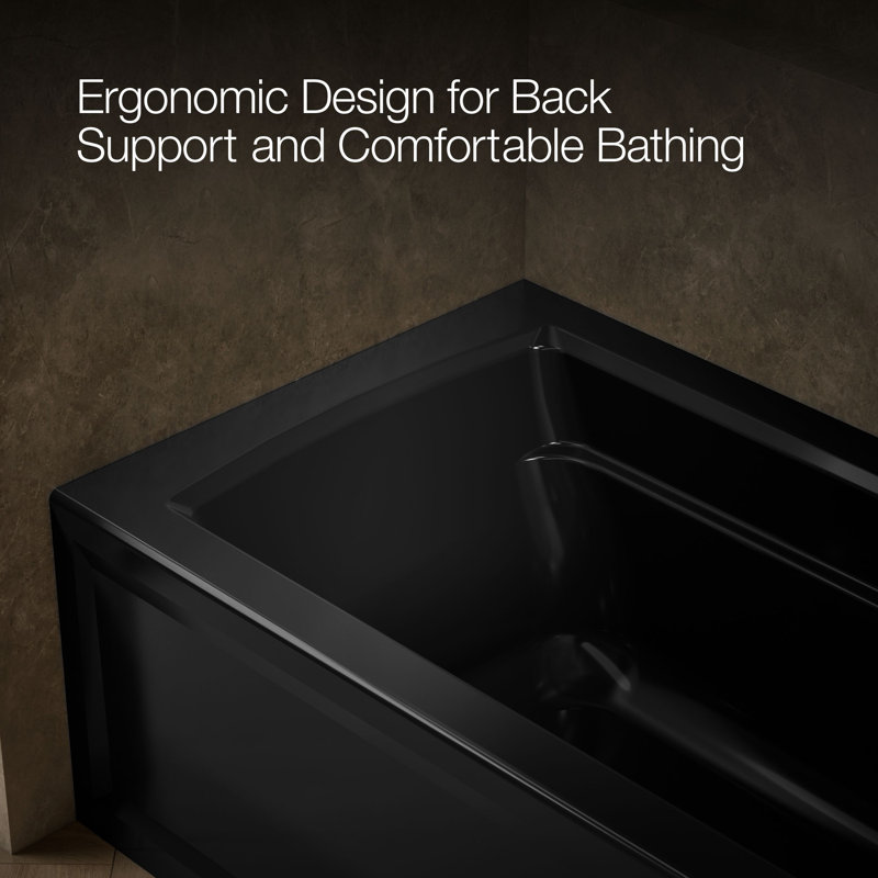 Archer 60" x 32" Alcove/Tile Soaking Bathtub, Black, Right