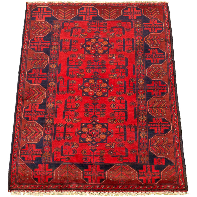 Tapis de zone en laine rouge 3 pi 2 po x 4 pi 10 po à main one-of-kind-noué la 2010 esari turque Allaina