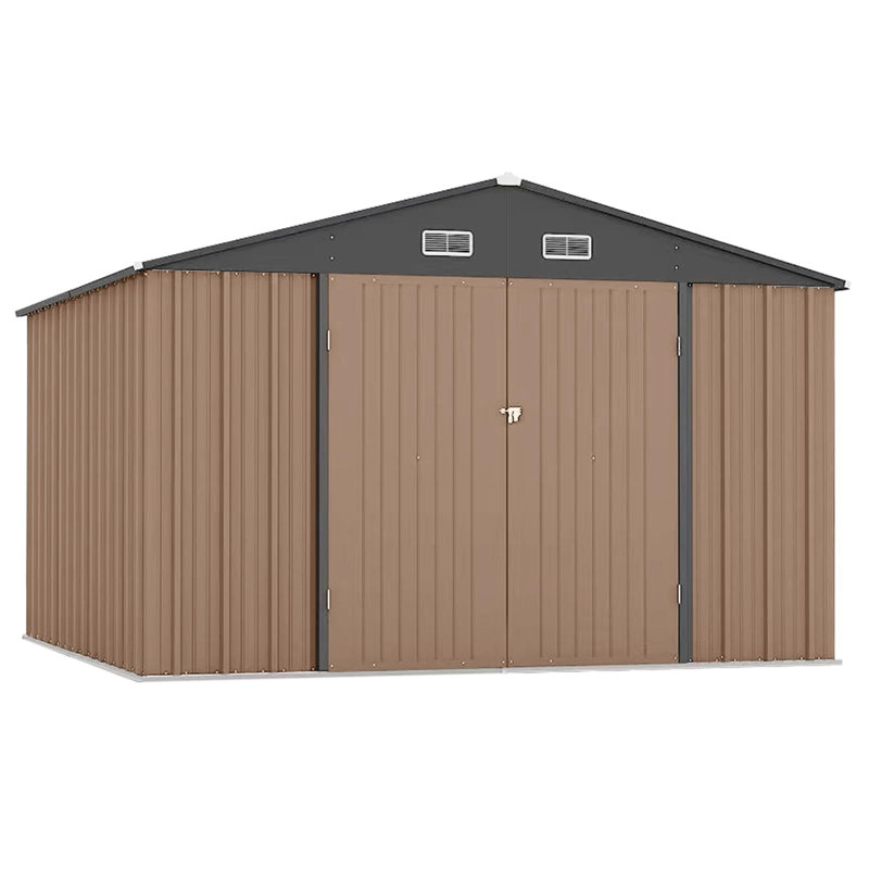 Galvanized Steel Horizontal Storage Shed, Brown, 79.92" H x 143.28" W x 125.16" D
