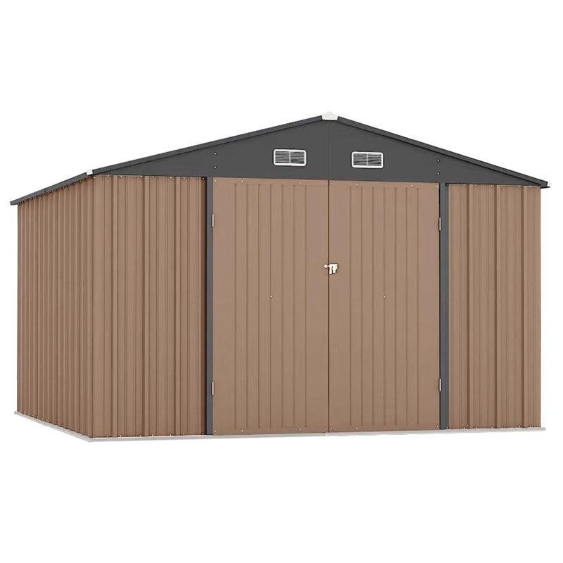 Galvanized Steel Horizontal Storage Shed, Brown, 79.92" H x 125.16" W x 104.28" D